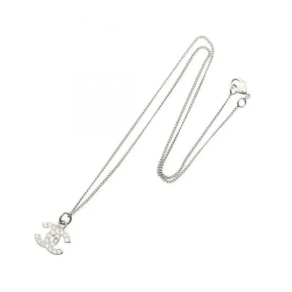 CHANEL Authentic White Logo Necklace